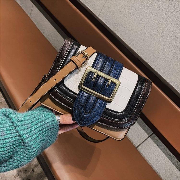 Crocodile Pattern Color Matching Belt Buckle PU Leather Single Shoulder Bag Ladies Handbag Messenger Bag (Brown)