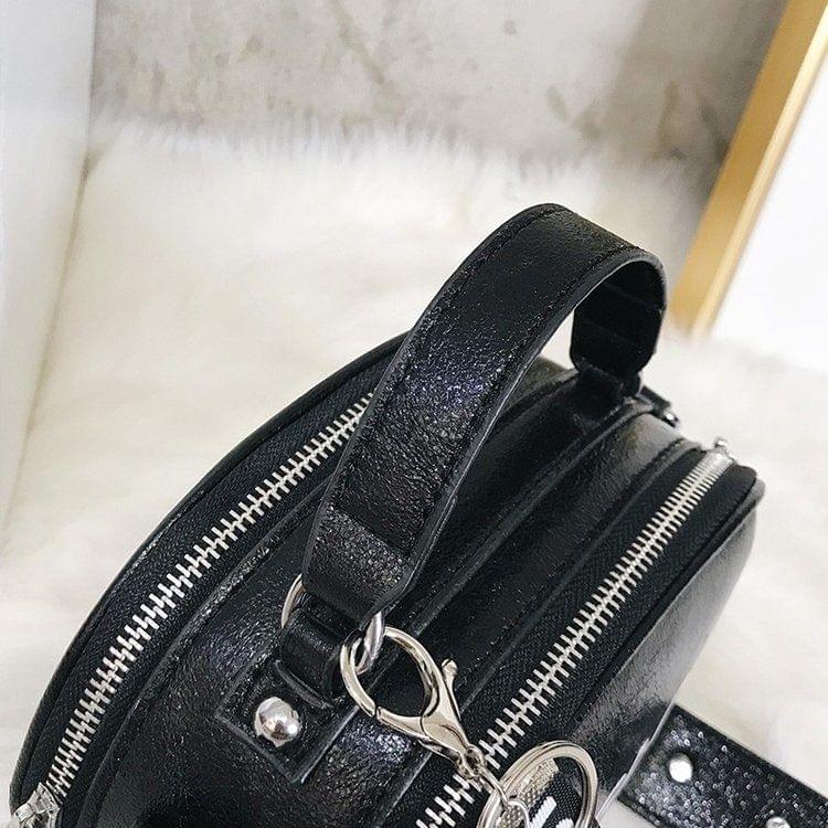 Small Burst Casual Shoulder Bag Ladies Handbag Messenger Bag with Pendant (Black)