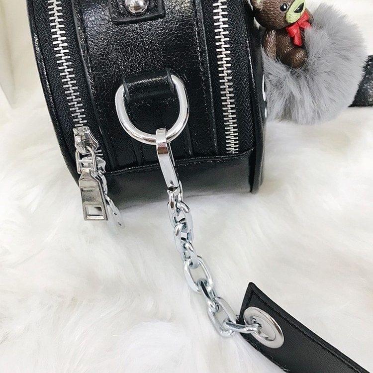 Small Burst Casual Shoulder Bag Ladies Handbag Messenger Bag with Pendant (Black)