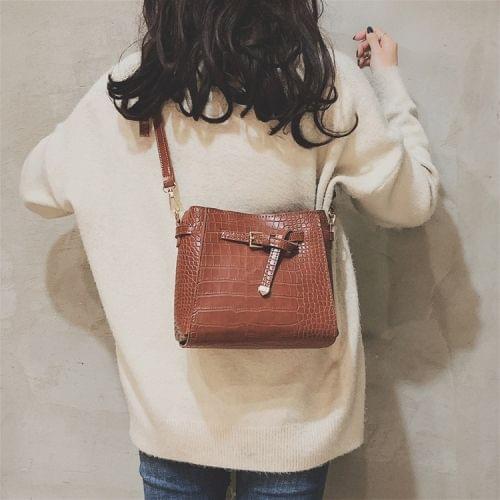 Crocodile Bucket Bag PU Leather Single Shoulder Bag Ladies Handbag Messenger Bag (Brown)
