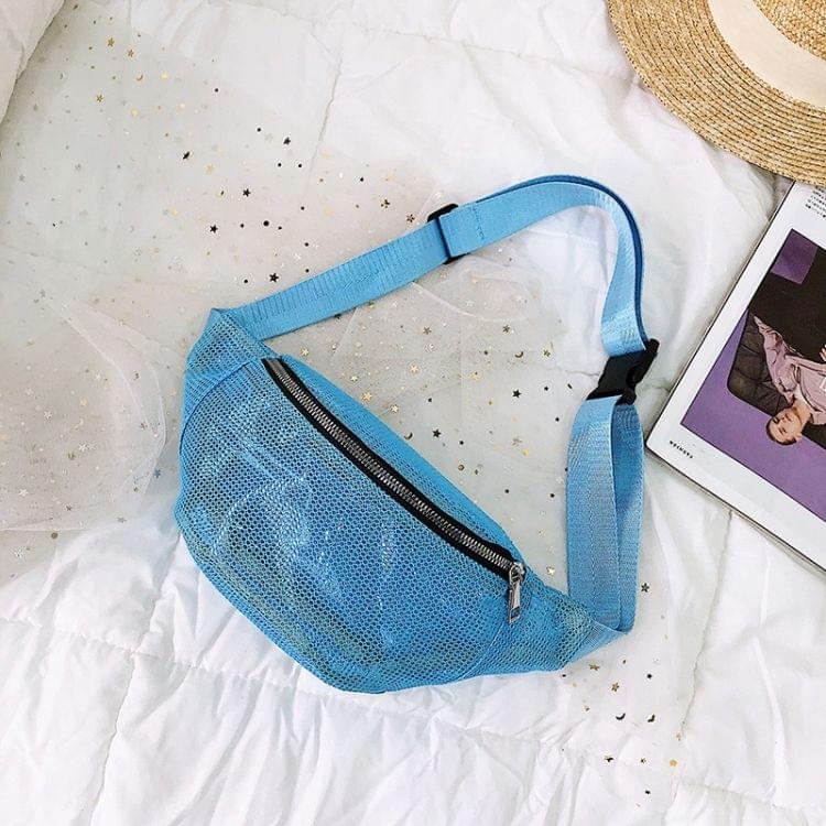 Fashion Mesh Single Shoulder Bag Zipper Messenger Bag Sports Waist Chest Bag (Blue)