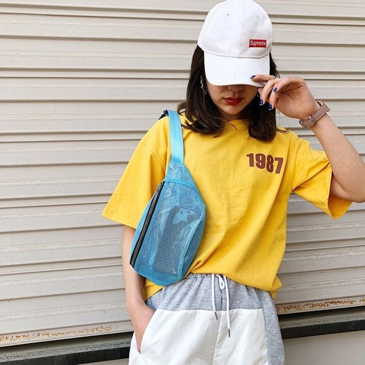 Fashion Mesh Single Shoulder Bag Zipper Messenger Bag Sports Waist Chest Bag (Blue)