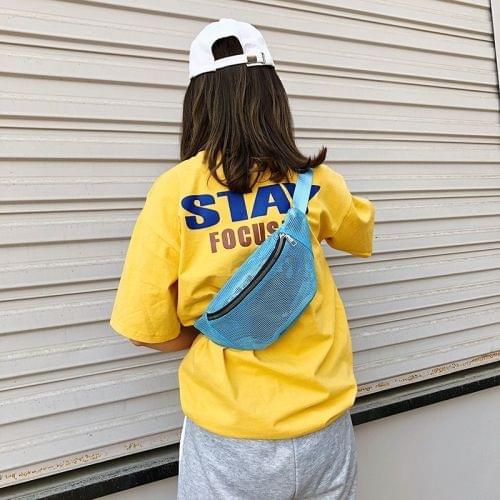 Fashion Mesh Single Shoulder Bag Zipper Messenger Bag Sports Waist Chest Bag (Blue)