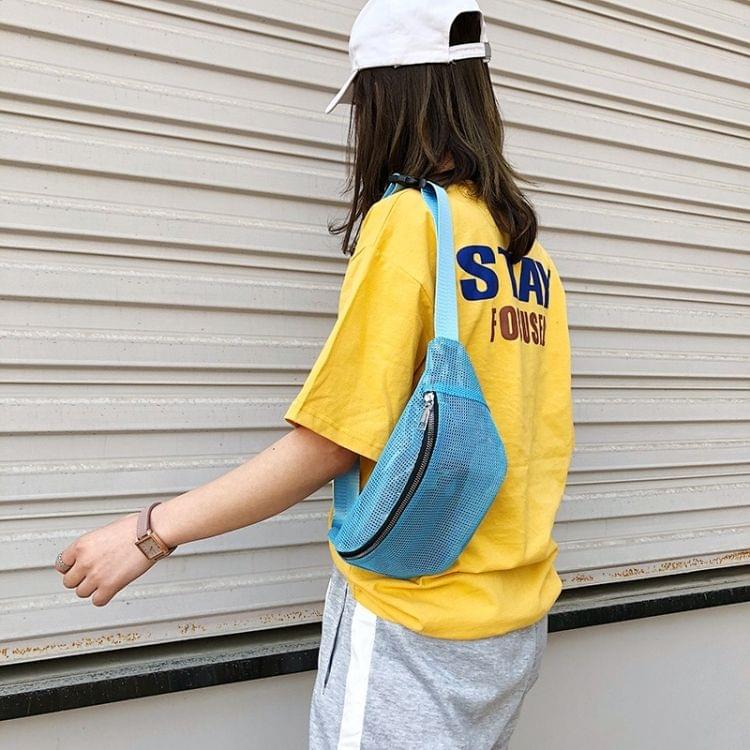Fashion Mesh Single Shoulder Bag Zipper Messenger Bag Sports Waist Chest Bag (Blue)