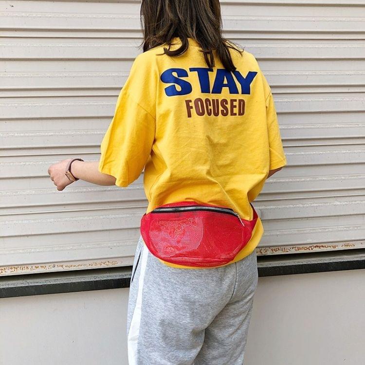 Fashion Mesh Single Shoulder Bag Zipper Messenger Bag Sports Waist Chest Bag (Red)
