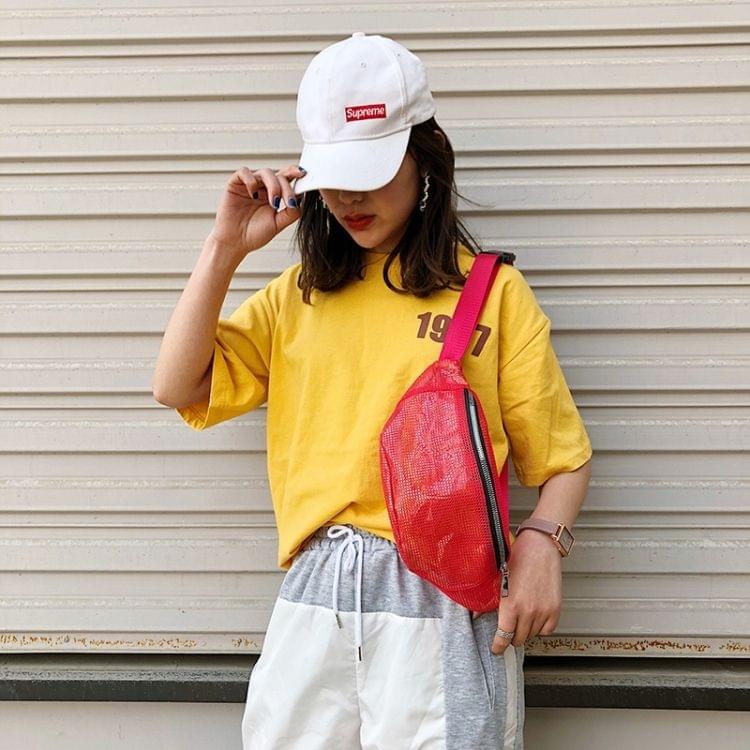 Fashion Mesh Single Shoulder Bag Zipper Messenger Bag Sports Waist Chest Bag (Red)