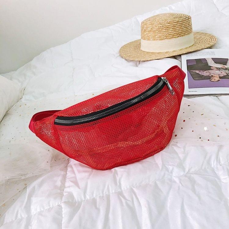 Fashion Mesh Single Shoulder Bag Zipper Messenger Bag Sports Waist Chest Bag (Red)