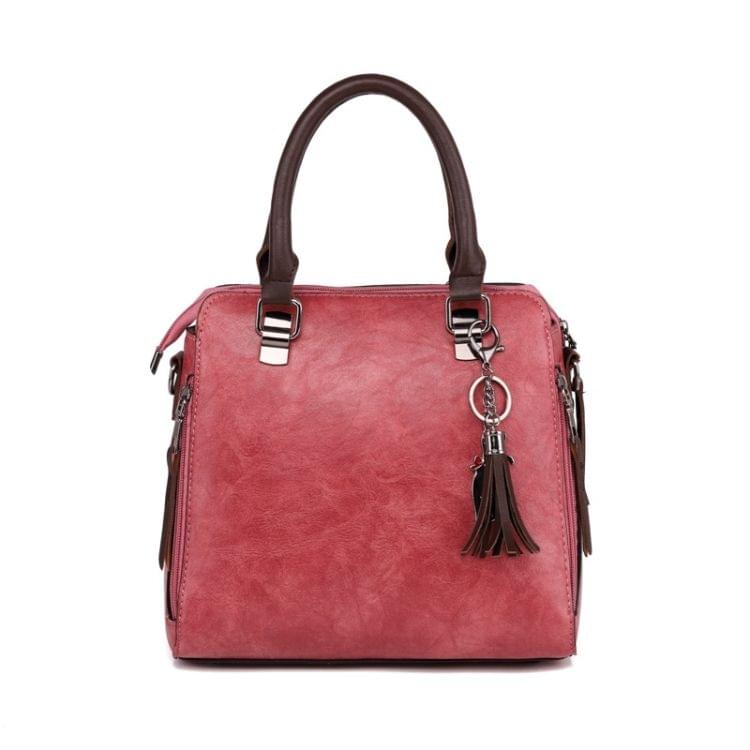 4 in 1 Crazy Horse Texture PU Leather Shoulder Bag Ladies Handbag Messenger Bag with Tassel (Pink)