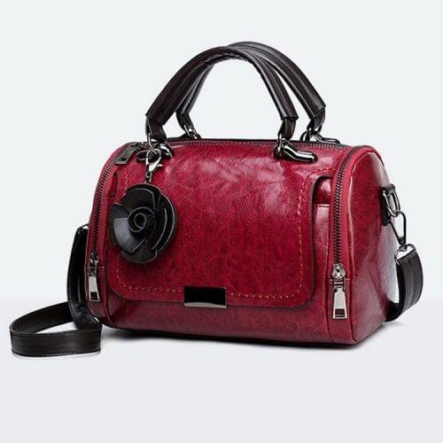 Leisure Fashion Retro Oil Wax Leather Slant Shoulder Bag Handbag(Wine Red)