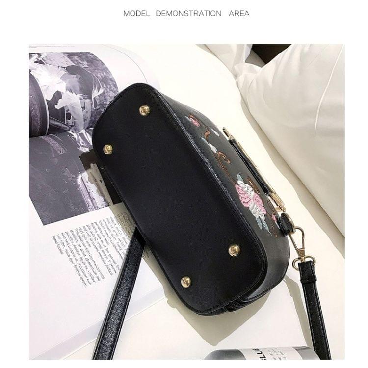 Cat Shaped Embroidery Printing Shoulder Bag Casual Handbag Female Bag Messenger Bag (Black)