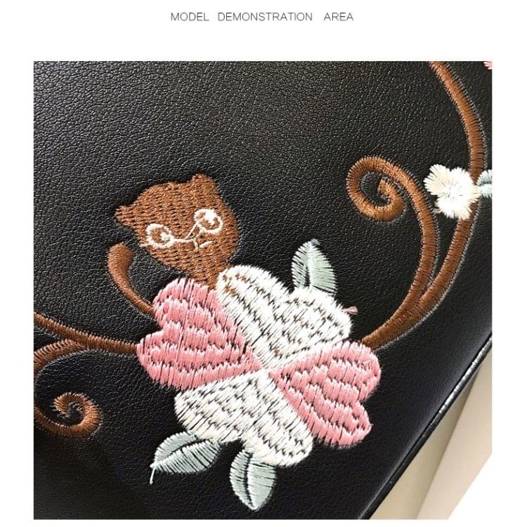 Cat Shaped Embroidery Printing Shoulder Bag Casual Handbag Female Bag Messenger Bag (Black)
