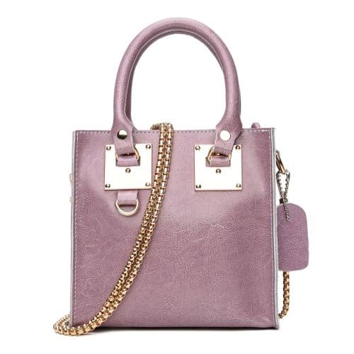 Leisure Fashion Oil Wax Cowhide Leather Shoulder Messenger Bag Handbag (Purple)