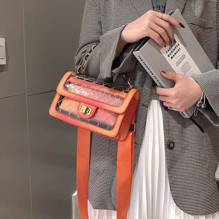 Rhombus Texture Clear PU Leather Single Shoulder Bag Ladies Handbag Messenger Bag (Orange)