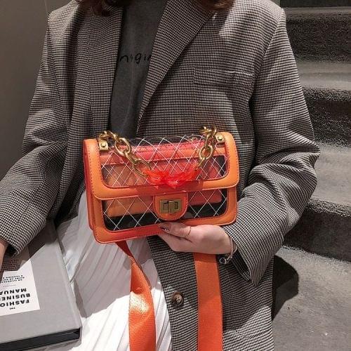 Rhombus Texture Clear PU Leather Single Shoulder Bag Ladies Handbag Messenger Bag (Orange)