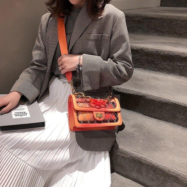 Rhombus Texture Clear PU Leather Single Shoulder Bag Ladies Handbag Messenger Bag (Orange)
