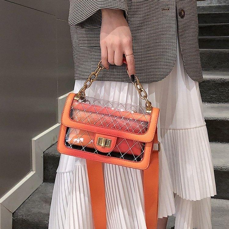Rhombus Texture Clear PU Leather Single Shoulder Bag Ladies Handbag Messenger Bag (Orange)