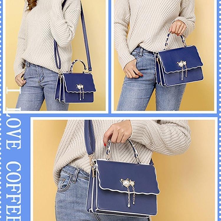 Pearl PU Leather Single Shoulder Bag Ladies Crossbody Handbag (Blue)