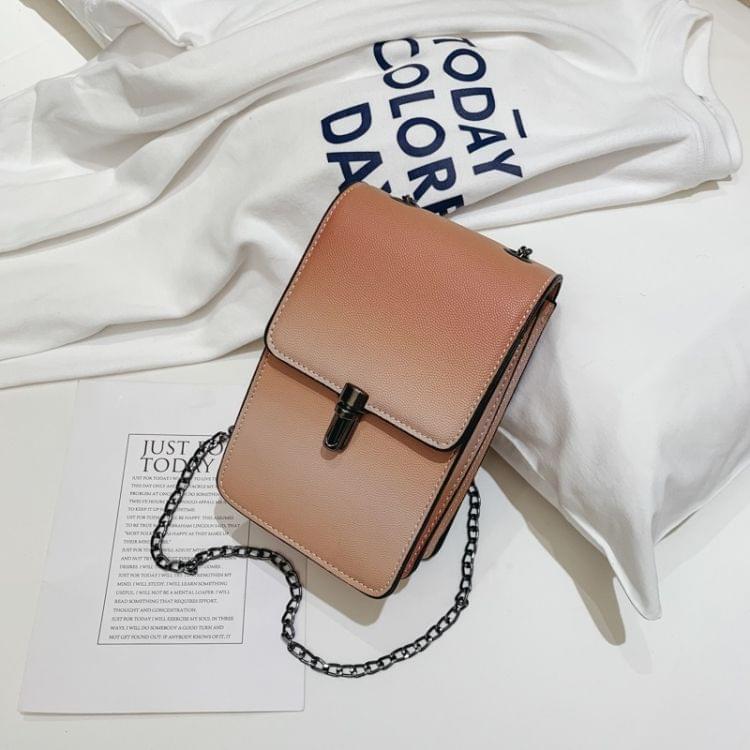 Mini Lock Buckle Gradient Color PU Leather Single Shoulder Bag Ladies Handbag Messenger Bag (Khaki)