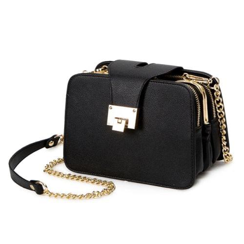 Fashion Women Shoulder Chain Strap Flap Designer Handbags Clutch Bag Ladies Messenger Bags with Metal Buckle(Black)