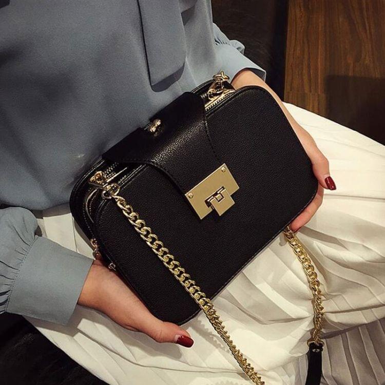 Fashion Women Shoulder Chain Strap Flap Designer Handbags Clutch Bag Ladies Messenger Bags with Metal Buckle(Black)