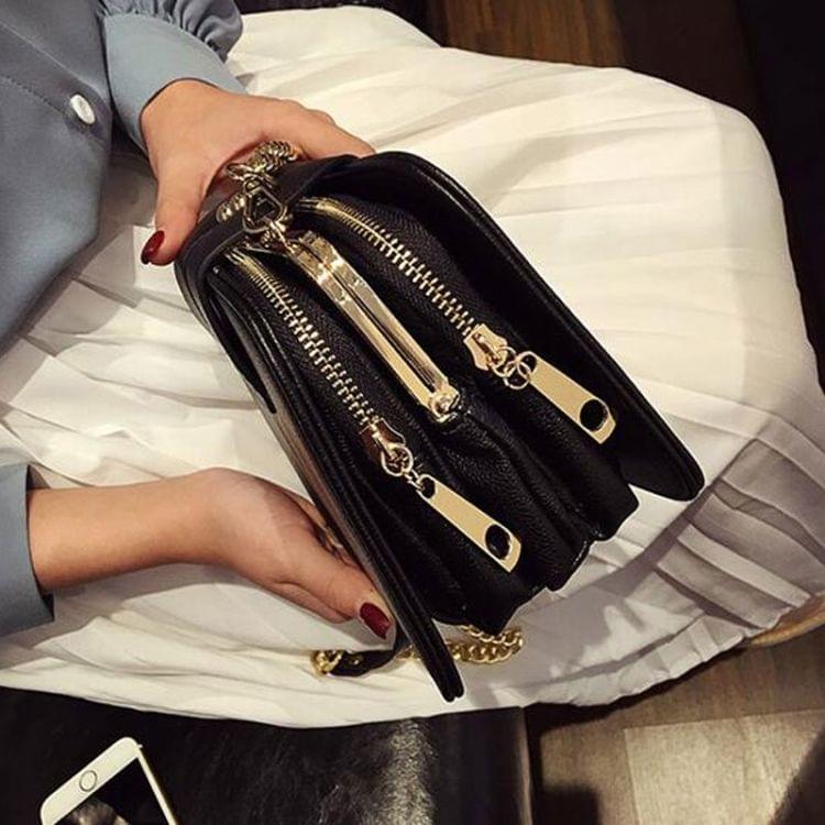 Fashion Women Shoulder Chain Strap Flap Designer Handbags Clutch Bag Ladies Messenger Bags with Metal Buckle(Black)
