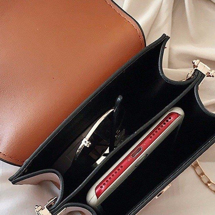 PU Chain-strap Single Shoulder Bag Cellphone Bag Ladies Messenger Bag (Black)