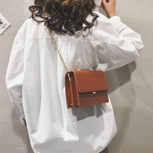 Magnetic Buckle Small Square Bag Double-layer PU Leather Single Shoulder Bag Ladies Handbag Messenger Bag (Brown)