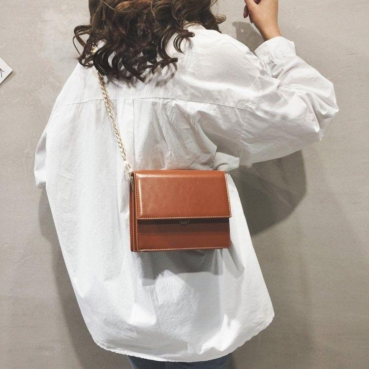 Magnetic Buckle Small Square Bag Double-layer PU Leather Single Shoulder Bag Ladies Handbag Messenger Bag (Brown)