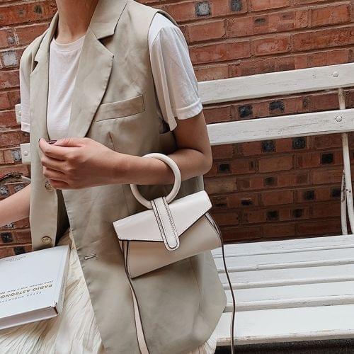 Big Ring Handle PU Leather Single Shoulder Bag Ladies Handbag Messenger Bag (White)