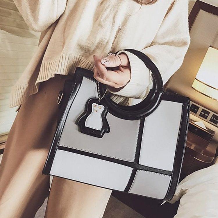 Matching Color PU Leather Single Shoulder Bag Ladies Handbag Messenger Bag (Grey)