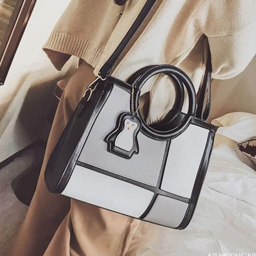 Matching Color PU Leather Single Shoulder Bag Ladies Handbag Messenger Bag (Grey)