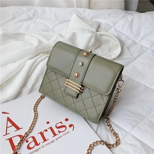 Rhombus Texture Double Magnetic Buckles Pearl PU Leather Chain Single Shoulder Bag Ladies Handbag Messenger Bag (Green)