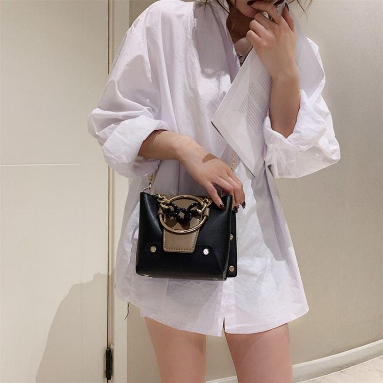 Color Matching Casual Small Square Bag Chain Shoulder Bag Ladies Handbag Messenger Bag (Black)