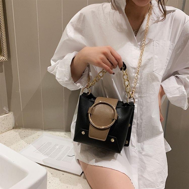 Color Matching Casual Small Square Bag Chain Shoulder Bag Ladies Handbag Messenger Bag (Black)