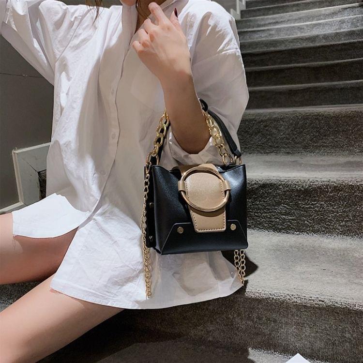 Color Matching Casual Small Square Bag Chain Shoulder Bag Ladies Handbag Messenger Bag (Black)