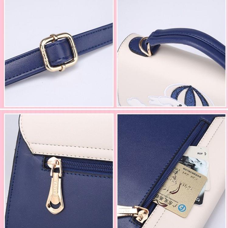 Balloon Embroidered Hot Air Balloon and Cat Glitter PU Leather Single Shoulder Crossbody Bag Ladies Handbag (Pink)
