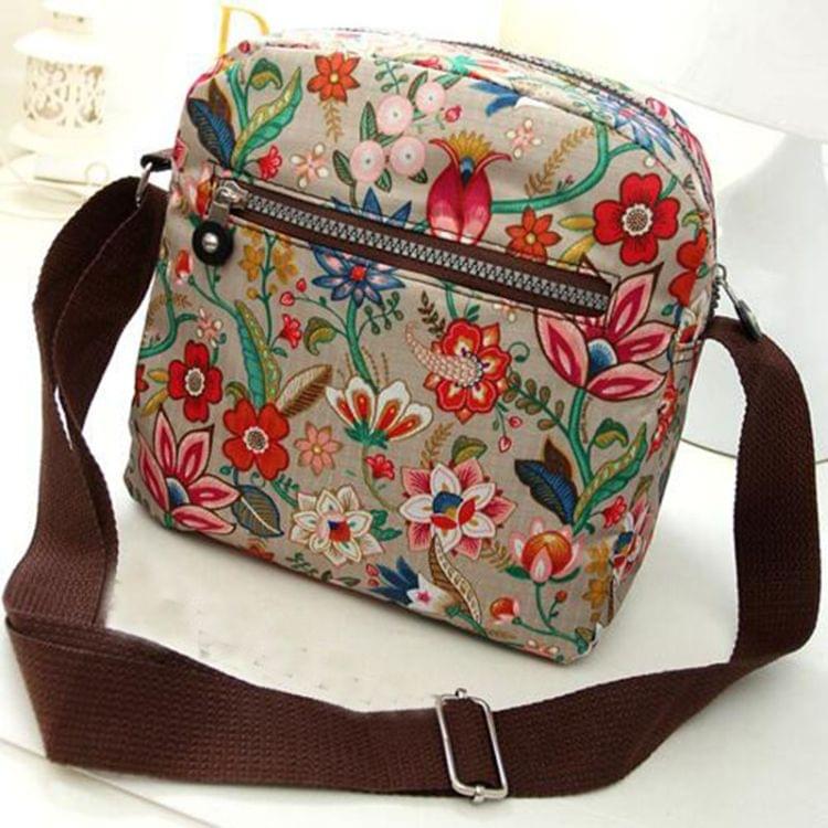 Women Shoulder Bag Waterproof Nylon Handbag Multilayer Crossbody Bag(Dream safflower)