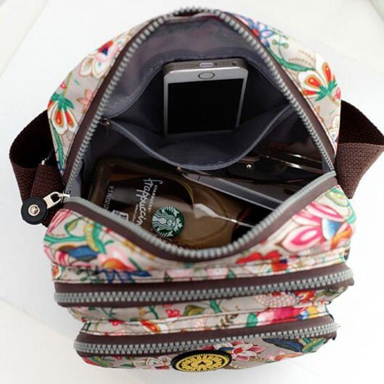 Women Shoulder Bag Waterproof Nylon Handbag Multilayer Crossbody Bag(Dream safflower)