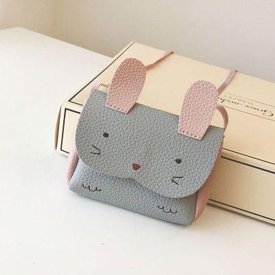 Girls PU Coin Purse Bag Wallet Kids Rabbit One Shoulder Bag Small Coin Purse(Grey)