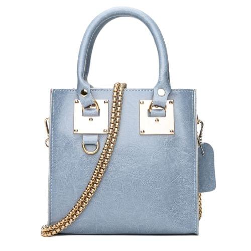 Leisure Fashion Oil Wax Cowhide Leather Shoulder Messenger Bag Handbag (Blue)