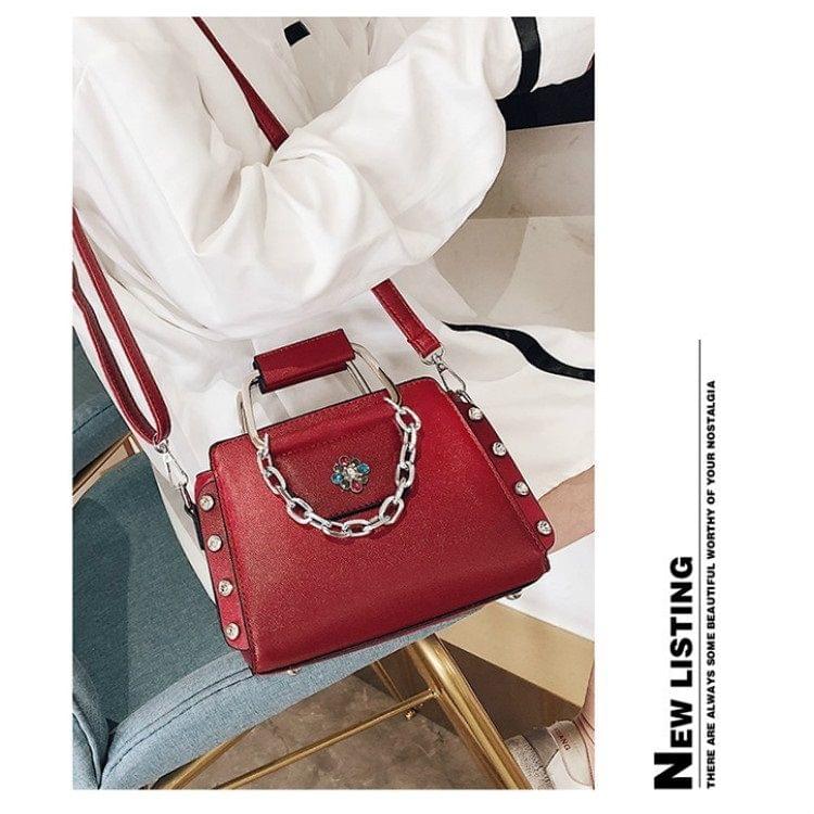 Fashion Rivet PU Leather Single Shoulder Bag Ladies Messenger Handbag (Red)