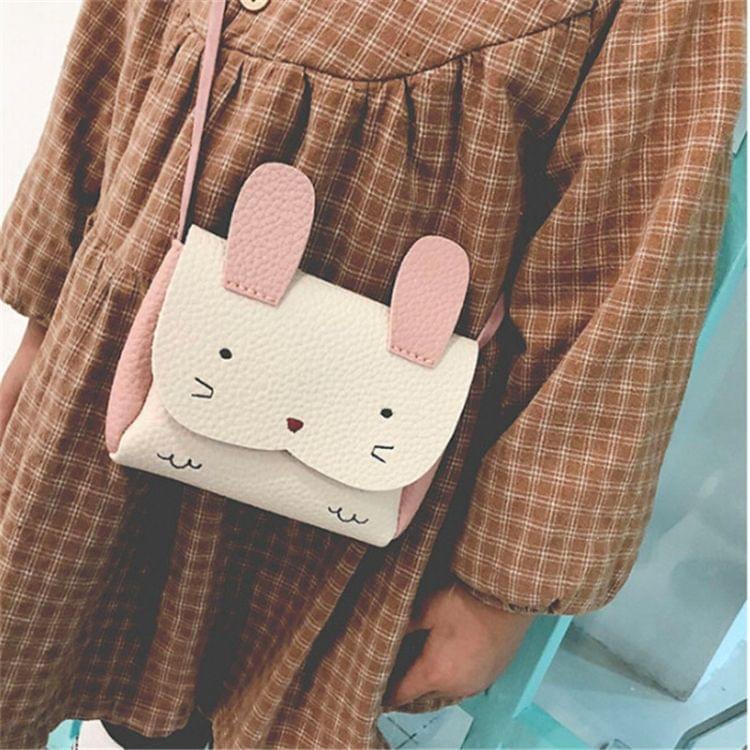 Girls PU Coin Purse Bag Rabbit Shoulder Bag(Pink)