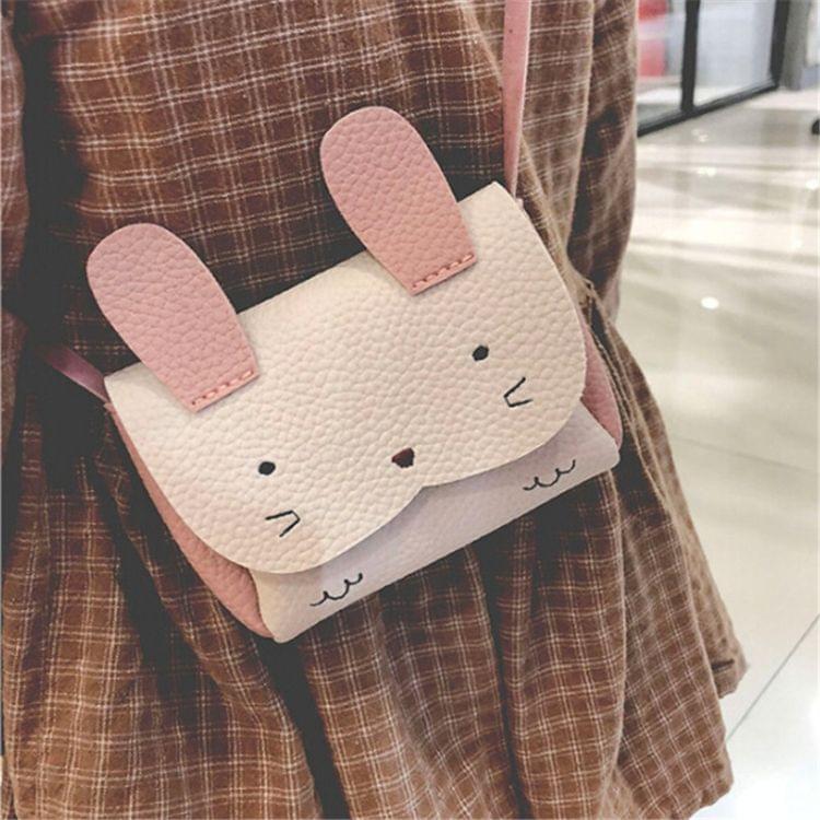 Girls PU Coin Purse Bag Rabbit Shoulder Bag(Pink)