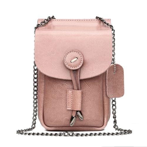 Leisure Fashion Oil Wax Cowhide Leather Shoulder Bag Handbag (Pink)