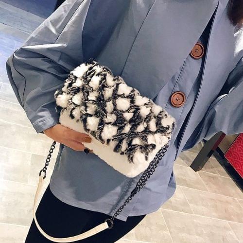 Casual Plush Chain Bag Ladies Handbag Single Shoulder Bag (White)