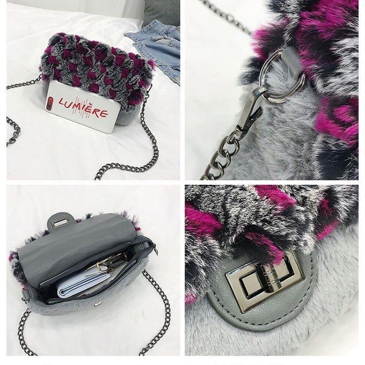 Casual Plush Chain Bag Ladies Handbag Single Shoulder Bag (White)