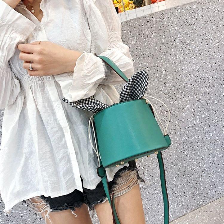 Cute Simple Wild Fairy Handcuffs Slanting Bucket Bag PU Single Shoulder Bag Messenger Bag (Green)