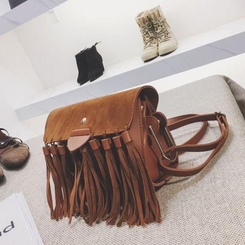 Matte PU Leather Tassel Single Shoulder Bag Ladies Handbag Messenger Bag (Brown)