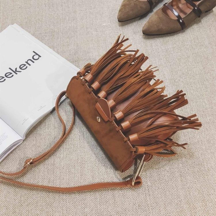 Matte PU Leather Tassel Single Shoulder Bag Ladies Handbag Messenger Bag (Brown)