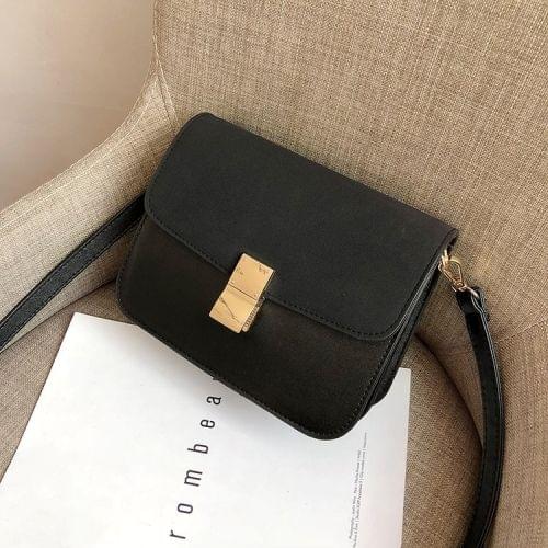 Lock Buckle Matte Color Matching PU Leather Single Shoulder Bag Ladies Handbag Messenger Bag (Black)